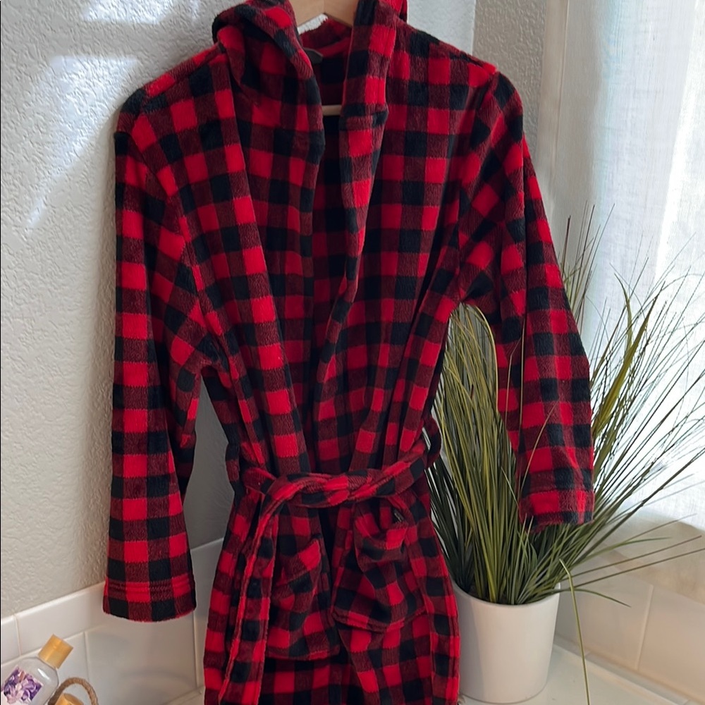 Eddie Bauer Red and Black Kids Plaid Robe